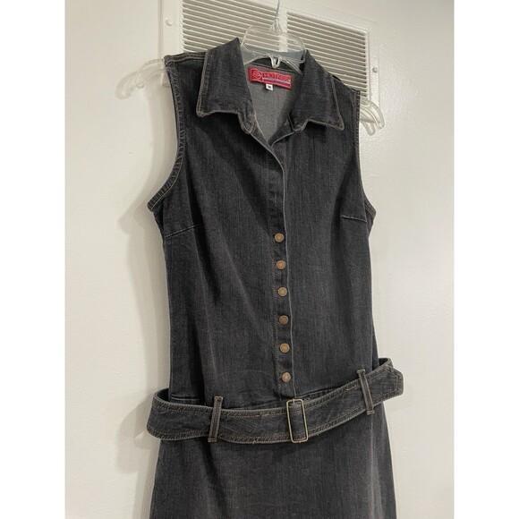 Y2K Hot Kiss Belted Mini Dress Festival Retro Grunge Sleaze Stretch Snap Button - Picture 2 of 8